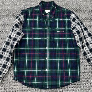 Purple Men's Plaid Shirt Jacket - Green and Blue
